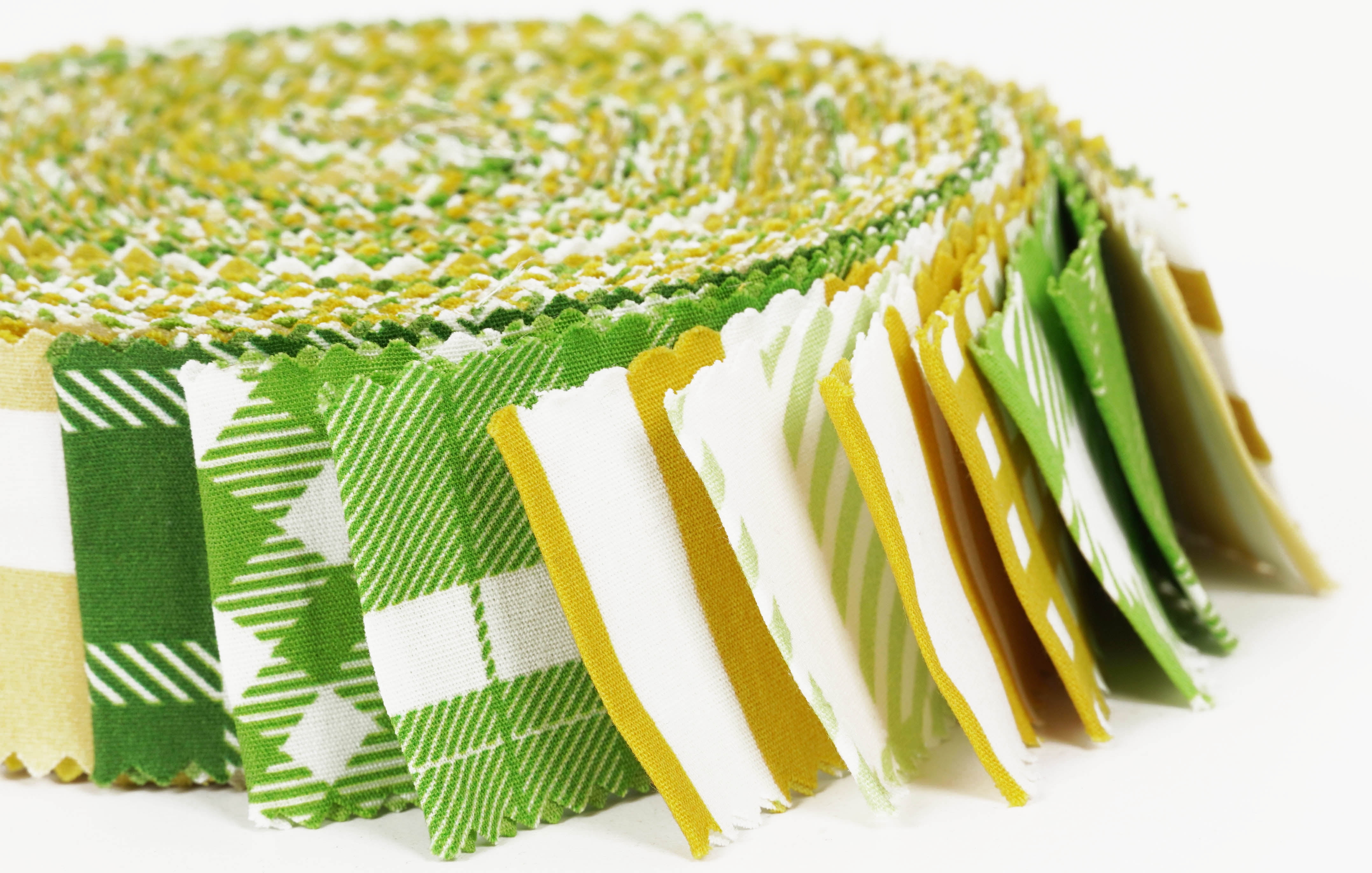 Soimoi 40Pcs Check Print Precut Fabrics Strips Roll Up 1.5x42inches Cotton Jelly Rolls For Quilting - Light Green & Mustard Yellow