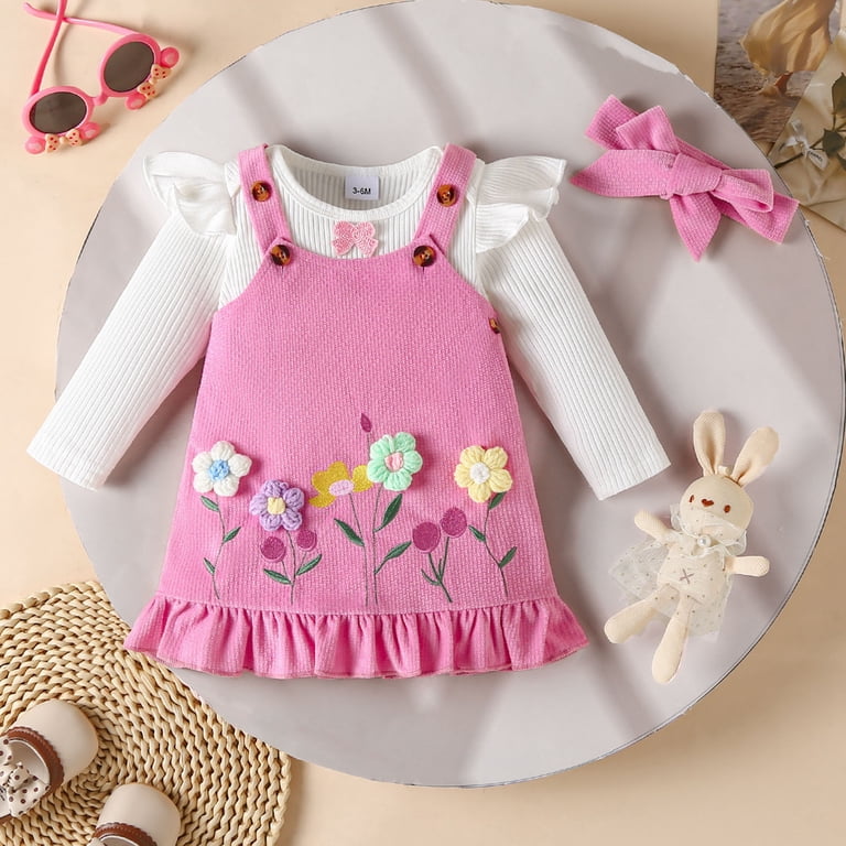Gvdentm Baby Winter Clothes Newborn Baby Girl Romper Ruffle Long Sleeve  Cute Bear Cartoon Jeans Skirt Outfit Set(Hot Pink,3-6 Months) - Walmart.com