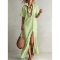 thumbnail image 5 of Women's Summer Striped Splited Maxi Casual Dress Short Sleeve V Neck Split Hem Boho Beach Vacation Dresses M, 5 of 6