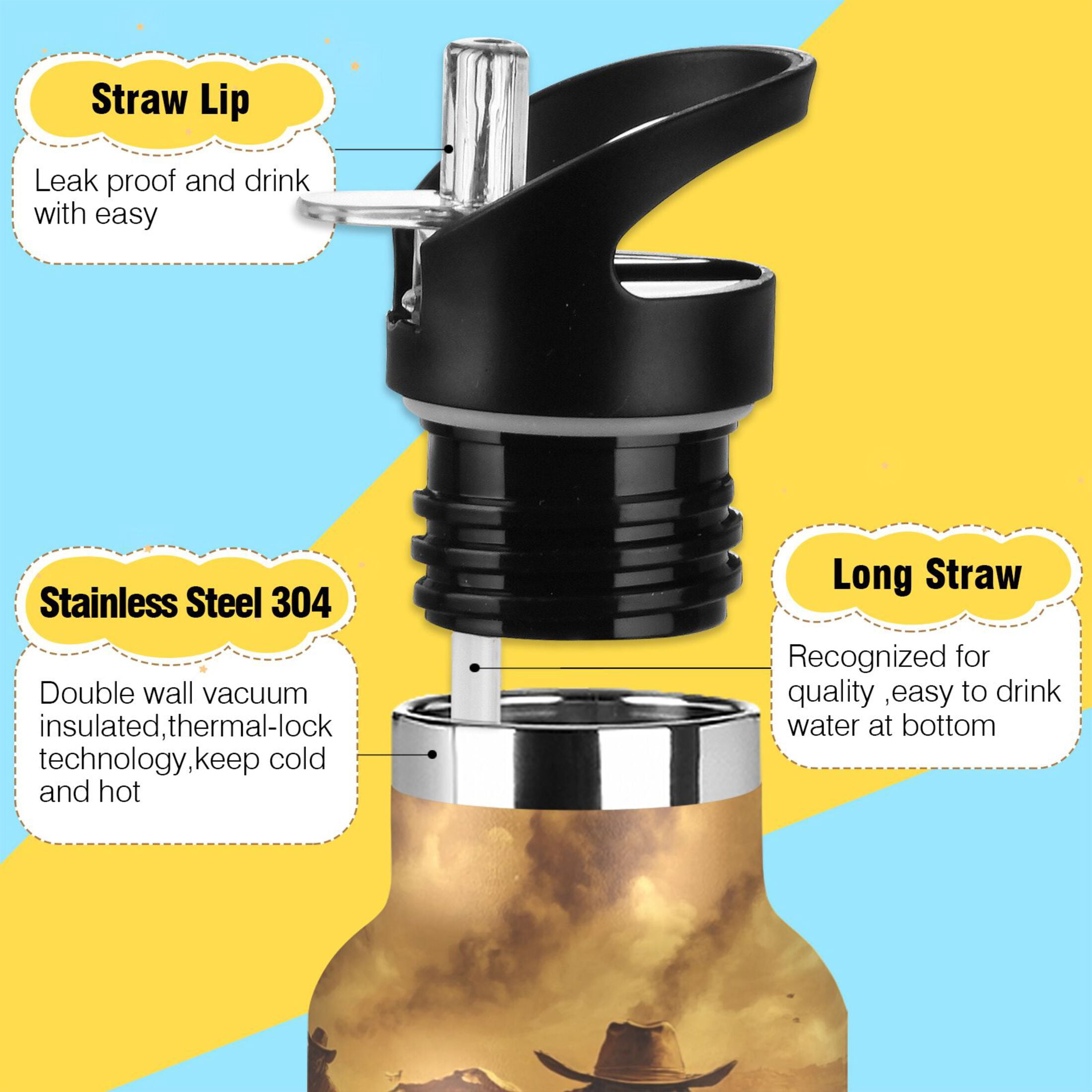 600ML Stainless Steel Insulated Cup Sports Water Bottle Portable Thermos Cup Water Glasses Insulated Tumblers Convenient and Durable Riding Cowboys