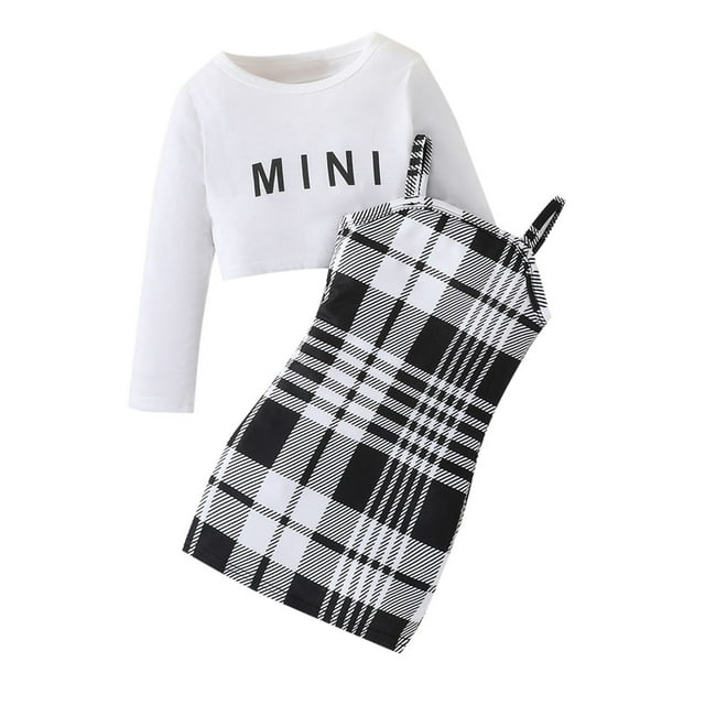 Ensemble 2 Pcs Robes d'Été Sans Manches pour Filles avec Haut Court à Manches Courtes Tenues pour Filles 5-6 Ans Mode Fille