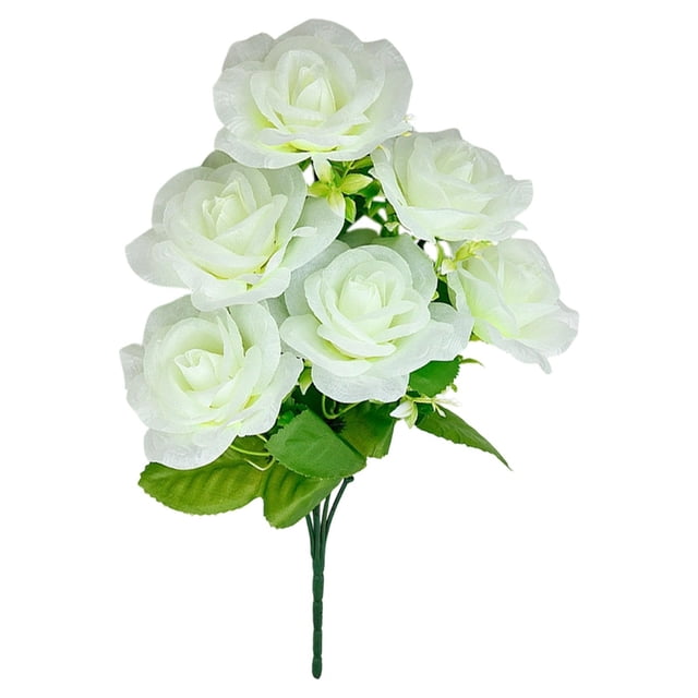 ZTTD 6 Heads Fake Roses Artificial Flowers for Outdoors Spring Valentines Day Decorations, 1 Bouquets UV Resistant Fake Flower Bouquet Faux Silk Roses for Wedding Home Cemetery Summer Decor