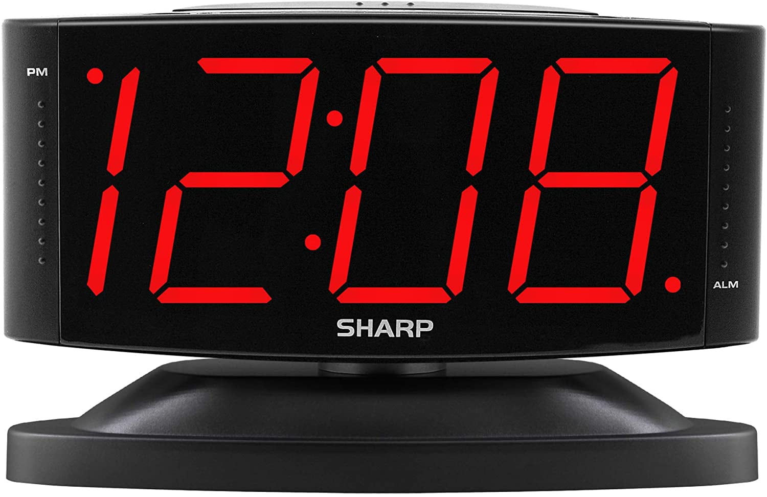 Sharp Digital LED Alarm Clock Swivel Base Outlet Powered Snooze Dimmer Midnight Black Case Red