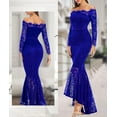 thumbnail image 4 of MaxxMarket  Women's Floral Lace Long Sleeve Off Shoulder Wedding Mermaid Dress, 4 of 11