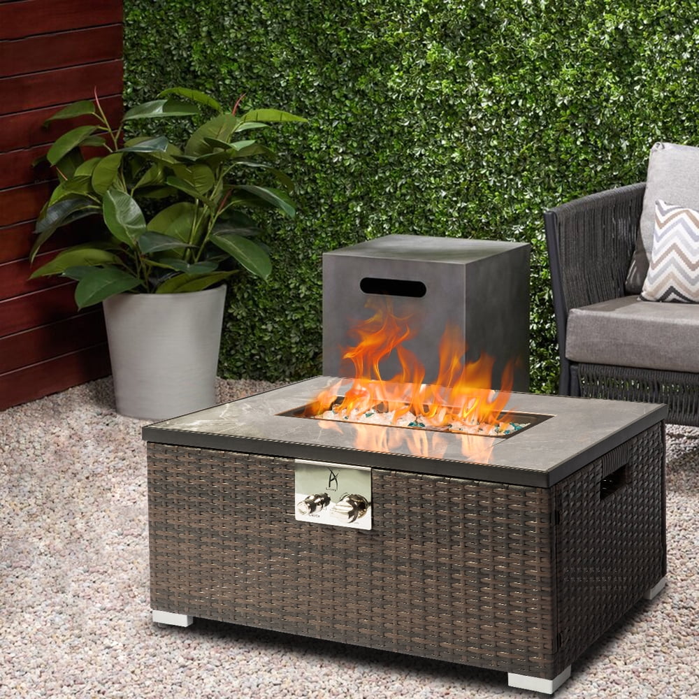 Table Top Fire Pit Propane 32in, Brown Rectangle Gas Fire Pit with Mixing  Glass Rocks Lid and Waterproof Cover for Patio, 40,000BTU Pulse-Ignition,  LJ1280 - Walmart.com
