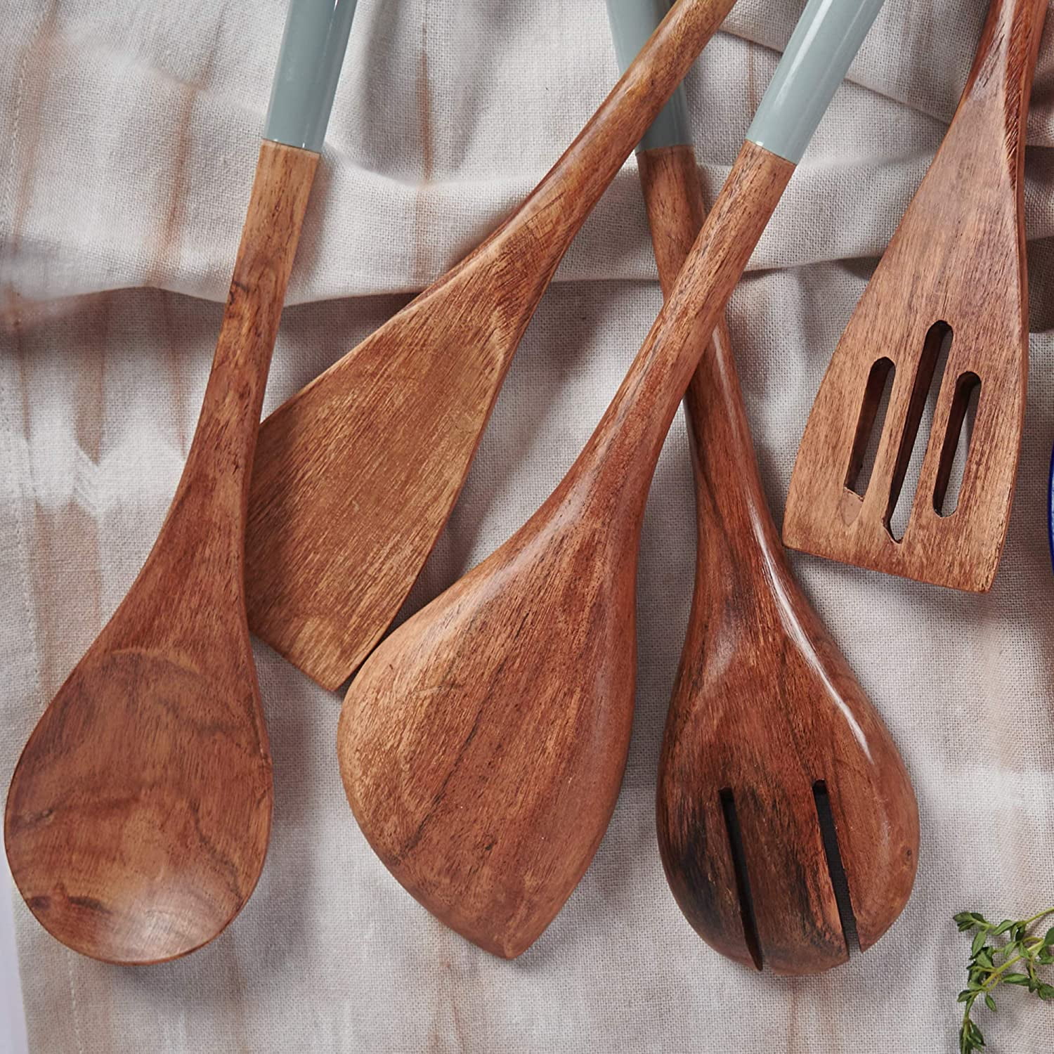 Folkulture Wooden Spoons for Cooking, Set of 5 Wooden Utensils for Cooking, Nonstick Wooden Cooking Utensils, Kitchen Utensil Sets with Wooden Spoon Sets and Wooden Spatula - Gray/Grey