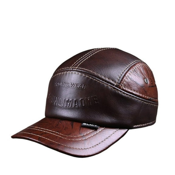 Man Genuine Leather Print Baseball Caps Male Casual Cowhide Belt Ear Warm 56-60 Adjustable Splice Flight Hats ,Durable Quality