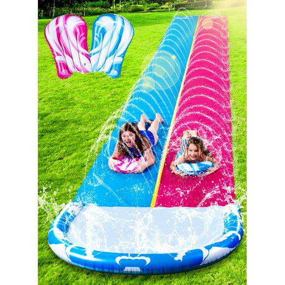 Tobogán acuático JOYIN de 22,5 pies con 2 tablas inflables para niños azul/rosa