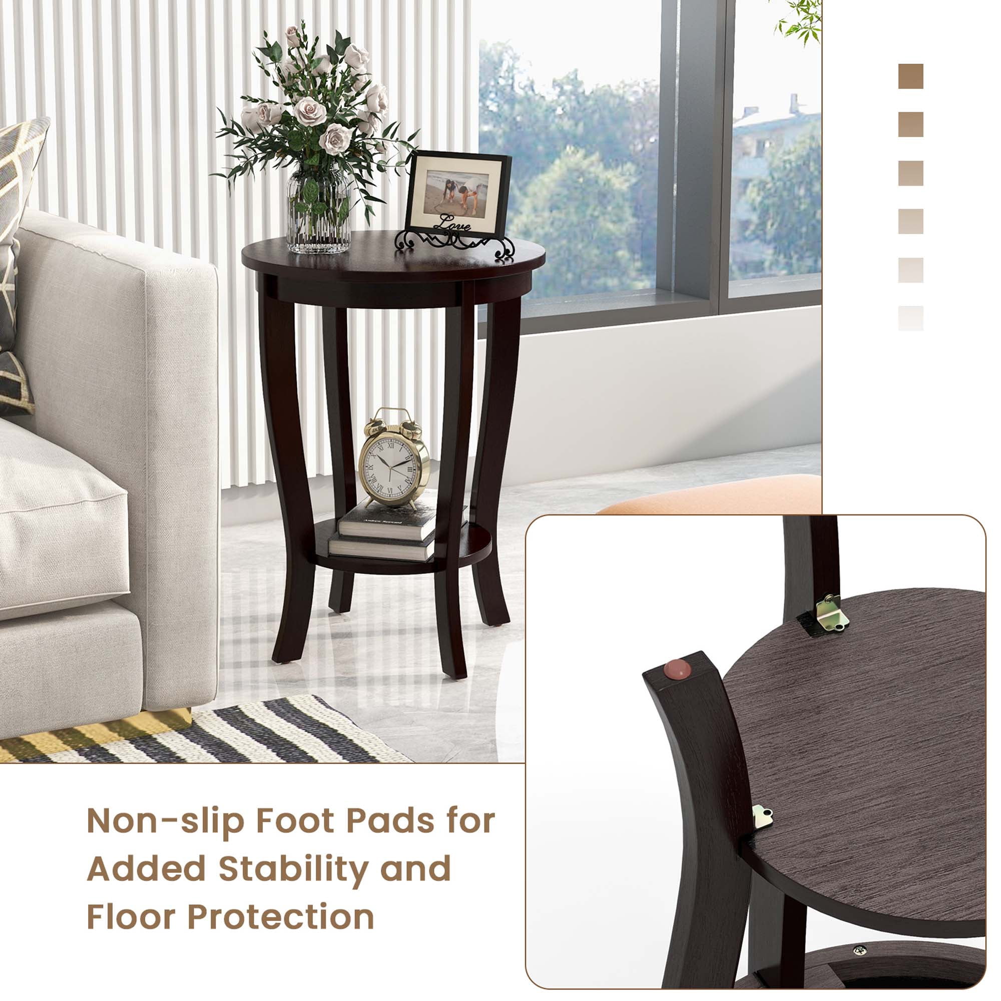 Costway 2 PCS 2-Tier End Table 18'' Round Compact Sofa Side Nightstand with Storage Shelf Espresso