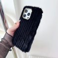 thumbnail image 3 of Compatible with iPhone 15 Pro Max Plush Case Stripe Pattern Fluffy Fuzzy Furry Warm Plush Phone Case Girly Women Girls Smooth Cozy Winter Soft TPU Warm Hair Fur Shockproof Phone Cover, Black, 3 of 12