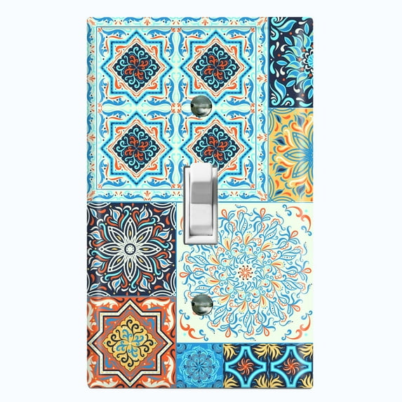 Metal Light Switch Plate Cover Colorful Multi-Pattern Tile Collage TIL043