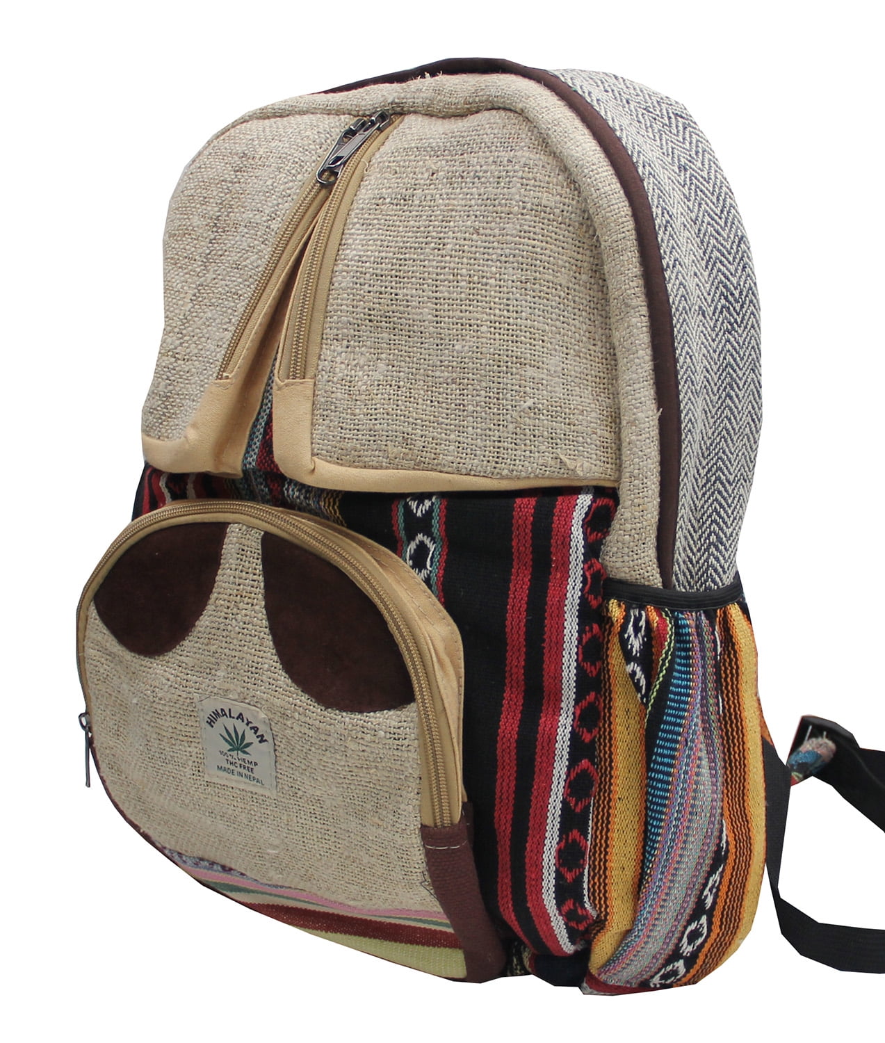 KayJayStyles Natural Handmade Large Multi Pocket Hemp Nepal Backpack