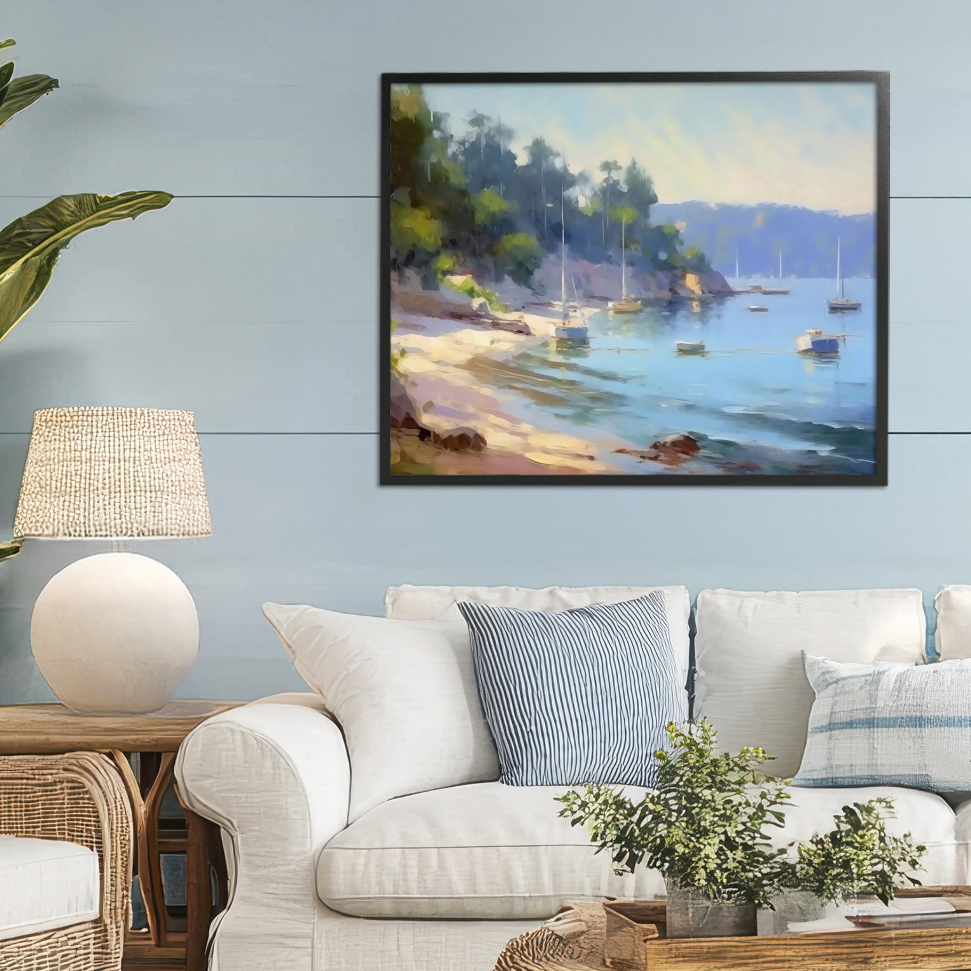 Stupell Industries Near The Shore Summer Sailing Black Framed Giclee Art, design by Creative Studio