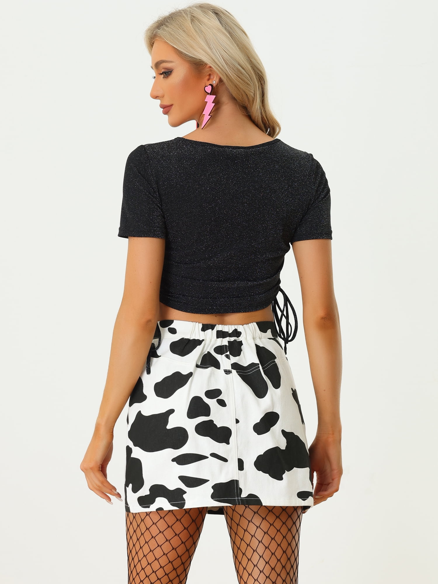 DARING DIVA Women's Casual High Waist Cotton Mini Cow Print Skirt 3XL White Black
