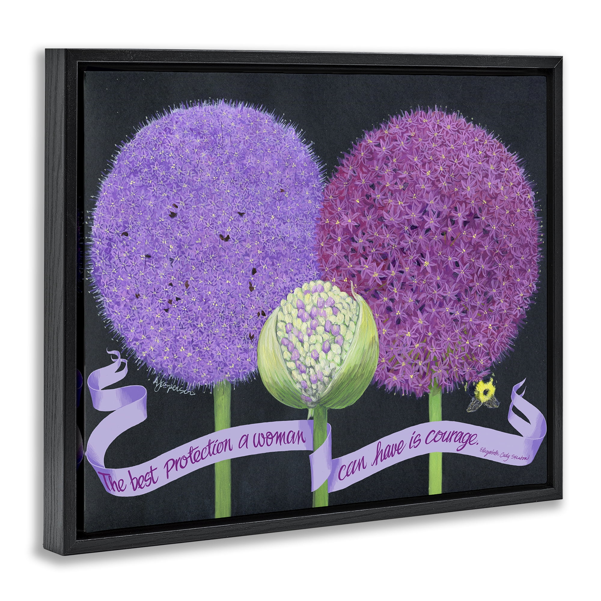 Stupell Industries Feminine Courage Quote Botanical & Floral Painting Black Floater Framed Art Print Wall Art, 21 x 17