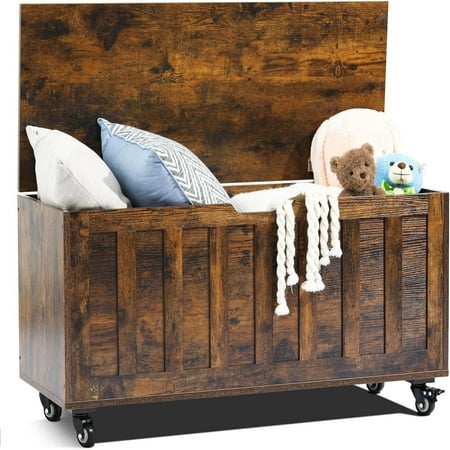 

Storage Chest 39.4 Wooden Storage Bench with 4 Wheels Shoe Bench with 2 Safety Hinges Retro Toy Box Organizer Support 300 lbs for Bedroom Living Room Easy Assembly White
