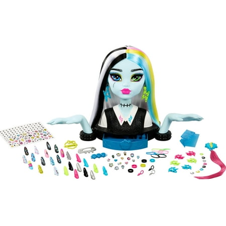Monster High Frankie Stein Doll Head for Hair Styling with 65+ Nail, Hair and Face Accessories