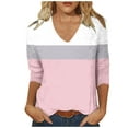 thumbnail image 2 of YHAJDS Womens Topss Color V Neck 3/4 Sleeves Roomy Casual Spring Summer Blouses for, 2 of 5