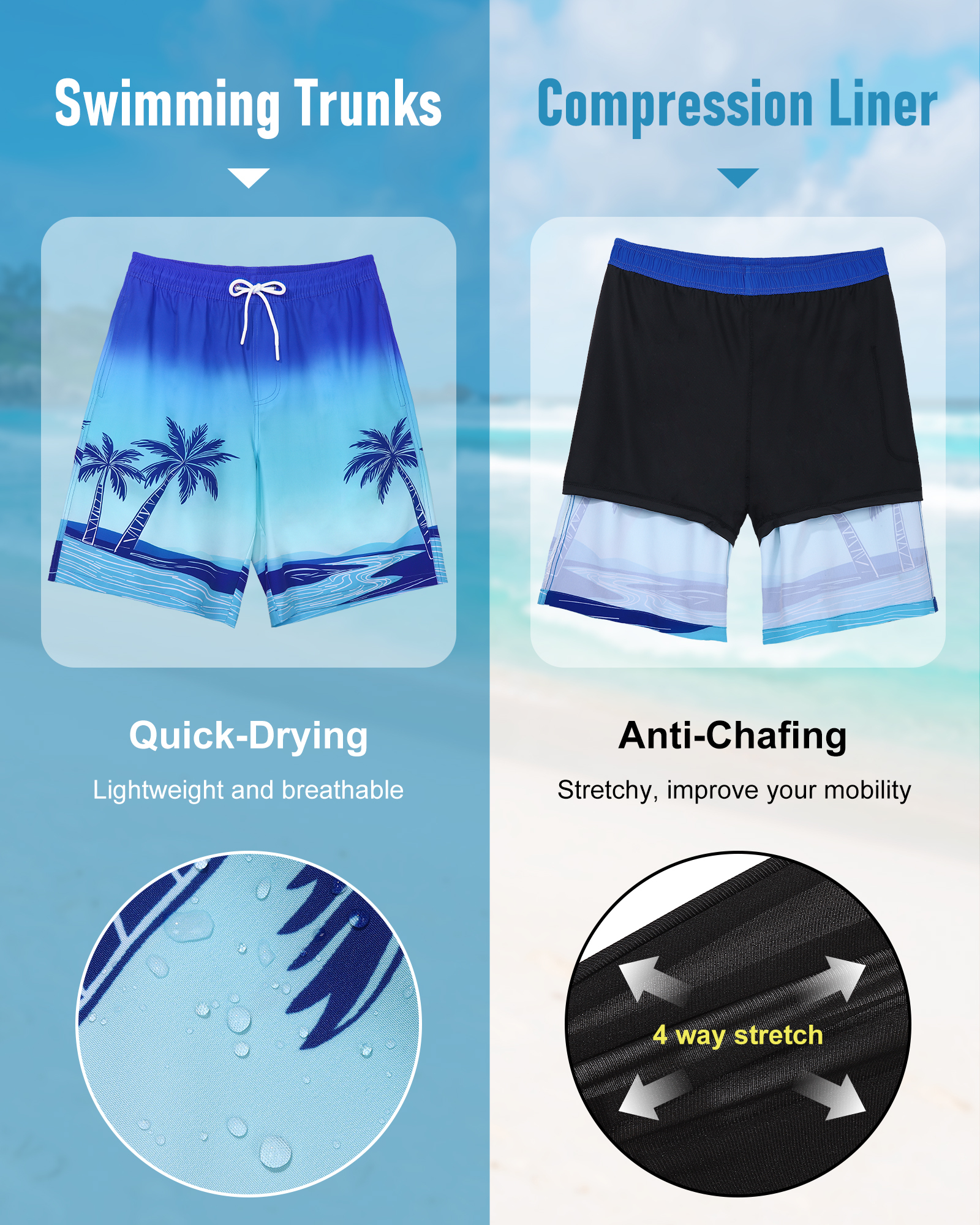 Justay Story Men's Swim Trunks with Zipper Pockets, 9" Inseam photo 3