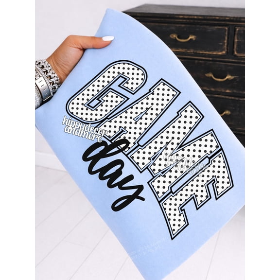 Light Blue Polka Dots Game Day T-Shirt for Baseball and Softball Enthusiasts