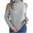 thumbnail image 2 of Qetyuw Womens Cold Shoulder Knit Sweaters Crochet Knitted Mock Neck Pullover Sweater Casual Loose Fit Jumpers, 2 of 8