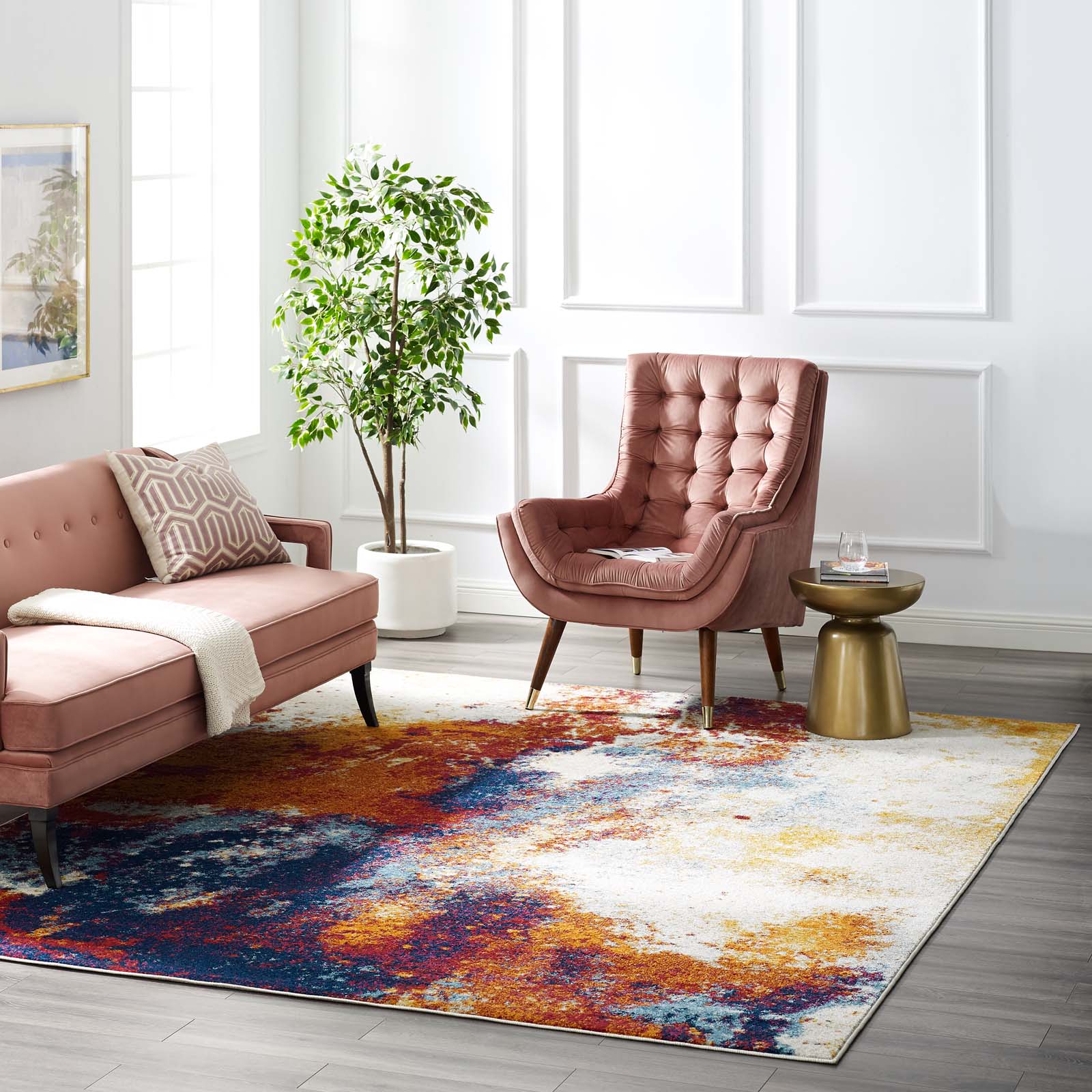 Entourage Adeline Contemporary Modern Abstract 8x10 Area Rug in Red