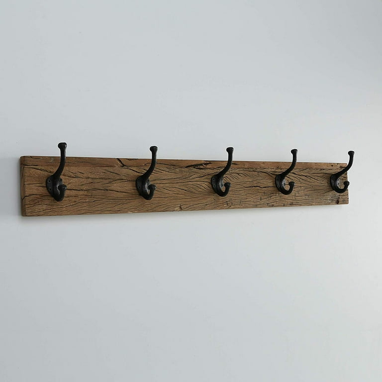 Porch & den Ashford Weathered Wood Grain Finish/ Black Metal 4-Hook Wall Shelf - Weathered Brown
