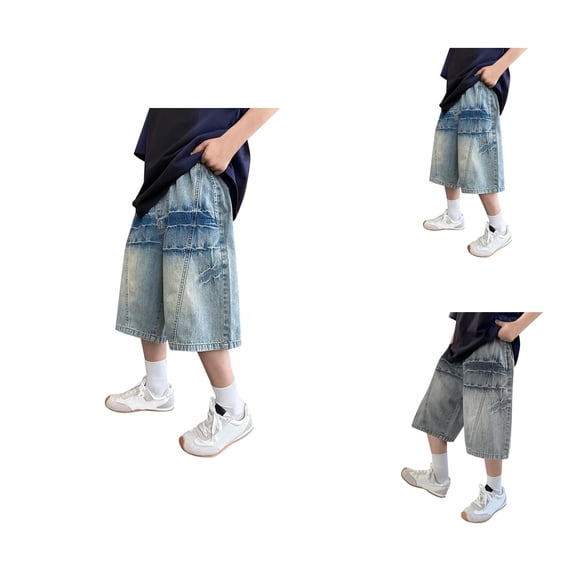 Shorts for Teens Boys Clothes Boys Denim Shorts Casual Outdoor Texture Elastic Waist Comfortable Daily Wear For Kids Age 4 14 With Sneakers