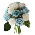 thumbnail image 1 of Ounissouiy Ramo de rosas artificiales de 12 cabezas, paquete de flores, decoración del hogar, boda, flor falsa Flores artificiales blanco azul, 1 of 6