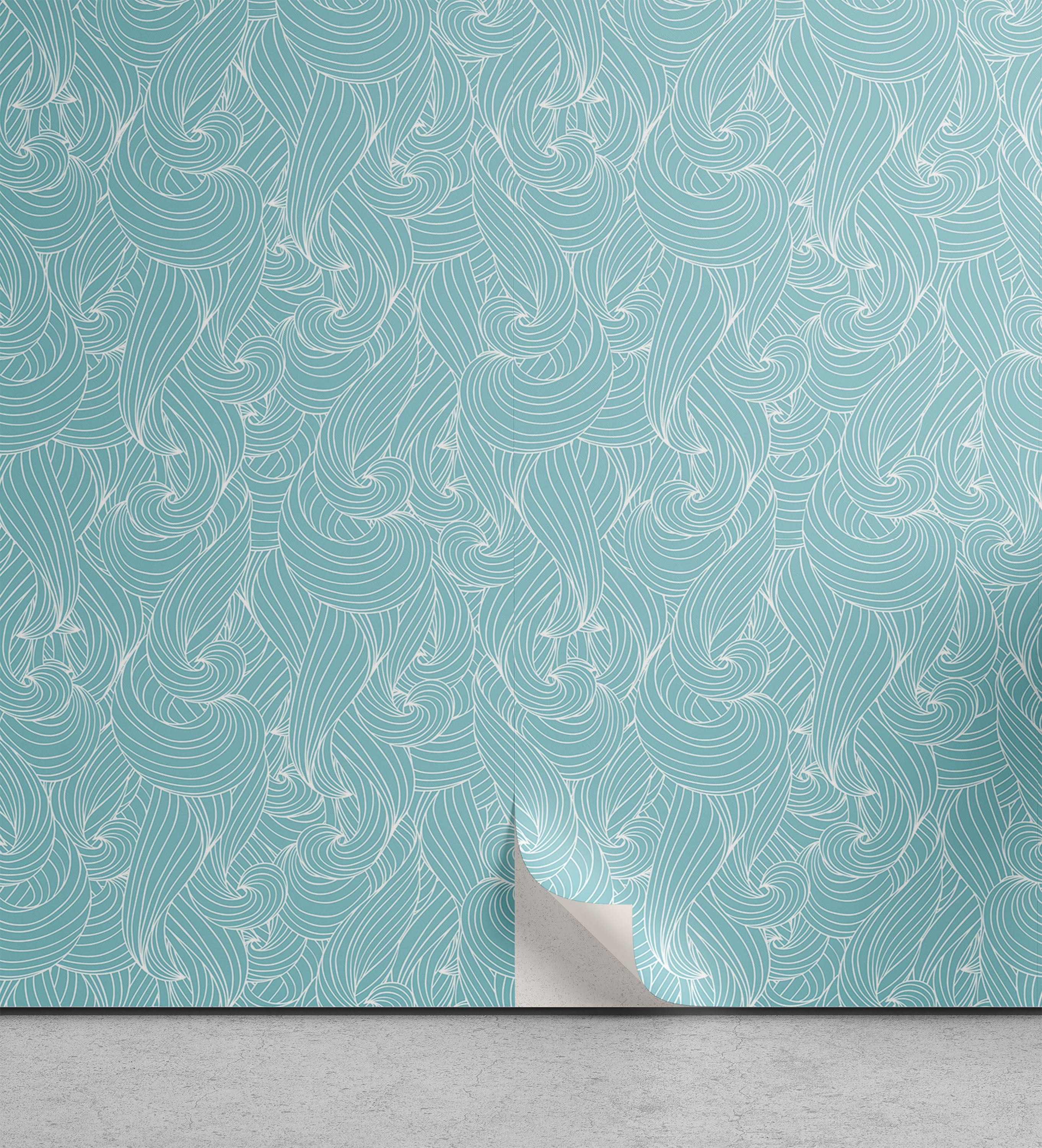 Turquoise Peel & Stick Wallpaper, Abstract Ocean Waves Pattern Summer