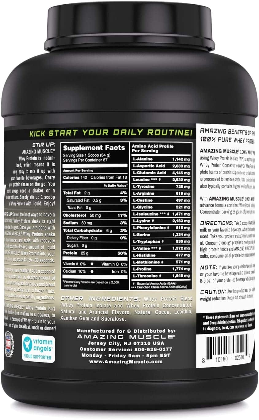 Amazing Muscle Whey Protein (Isolate & Concentrate) 5 Lbs Powder Supplement | Cookies & Cream Flavor | 60 Serving | Non-GMO | Gluten-Free |