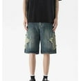 thumbnail image 2 of Y2K Blue Denim Shorts Summer Casual Loose Straight Leg Unisex Baggy Jeans Shorts Jorts Grunge Harajuku Streetwear, 2 of 8