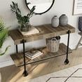 thumbnail image 6 of Furniture of America Acres Wood Oak Console Table with Metal Black Wheels, 6 of 7