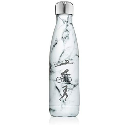 

17 oz. Double Wall Vacuum Insulated Stainless Steel Water Bottle Travel Mug Cup Female Triathlon Swim Bike Run (Black White Marble)