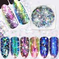 thumbnail image 1 of Yeslady Nail Art Laser Paillette Chameleon Flakes 3D Efecto Espejo Polvo Irregular Glitter Foil Lentejuelas 3 Cajas, 1 of 5