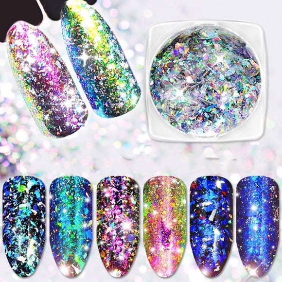 Yeslady Nail Art Laser Paillette Chameleon Flakes 3D Efecto Espejo Polvo Irregular Glitter Foil Lentejuelas 3 Cajas