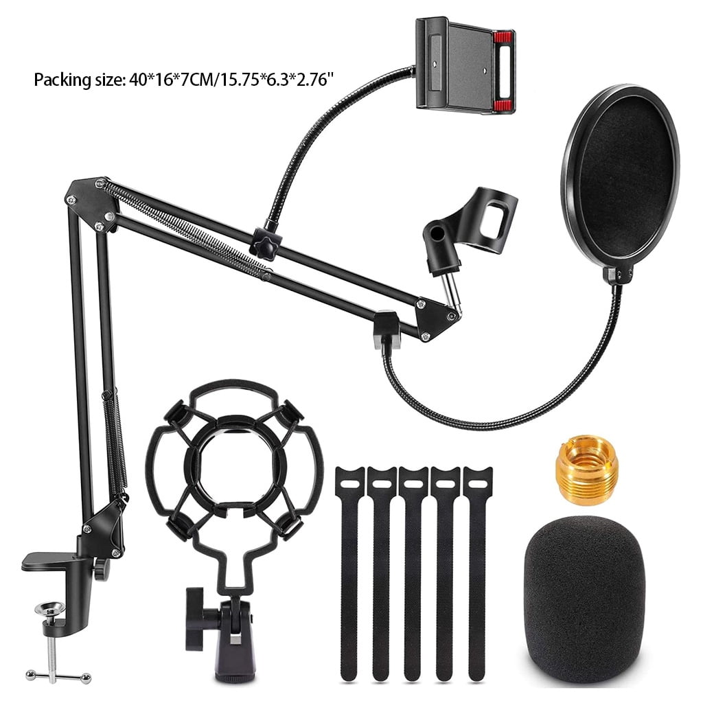 Microphone Stands Mic Clip Boom Arm Foldable Tripod Mic Shock Mount for Professional Streaming,Voice-Over,Recording