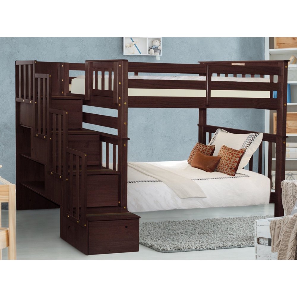 Bedz King Tall Stairway Bunk Beds Twin over Twin with 4 Drawers in the