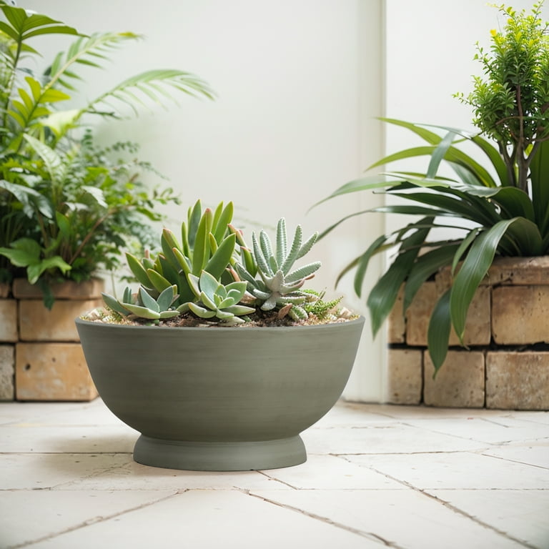 Mainstays Gray Sienna Bowl Recycled Resin Planter, 18x18x8.9