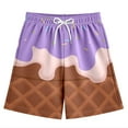 thumbnail image 4 of XUELUO Boys Pants Kids Summer Cartoon Ice Cream Print Elastic Waist Drawstring Loose Shorts Streetwear,Purple,7-8 Years, 4 of 4