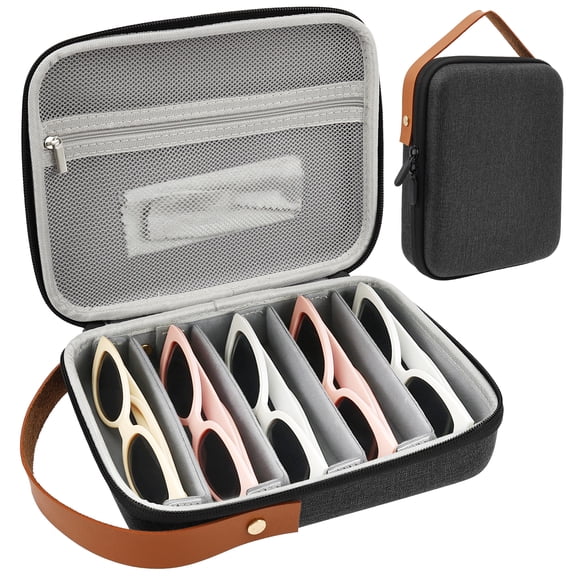 Austok Travel Sunglasses Organizer Case for Women Men Glasses Case Multiple Pairs with Adjustable Slot Sunglass Storage