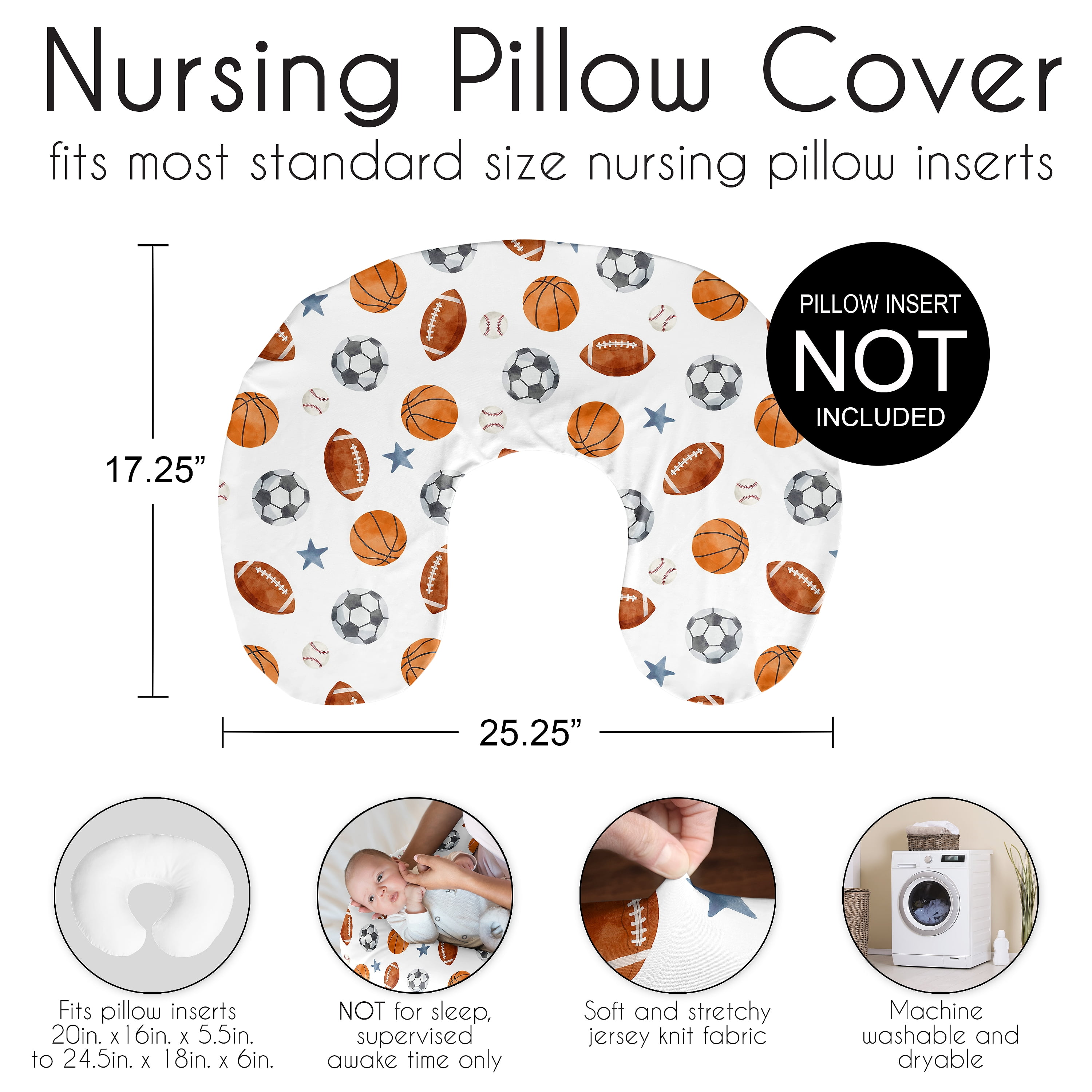 Sweet Jojo Designs Watercolor Sports Theme Boy Nursing Pillow Cover Case (Pillow Not Included)