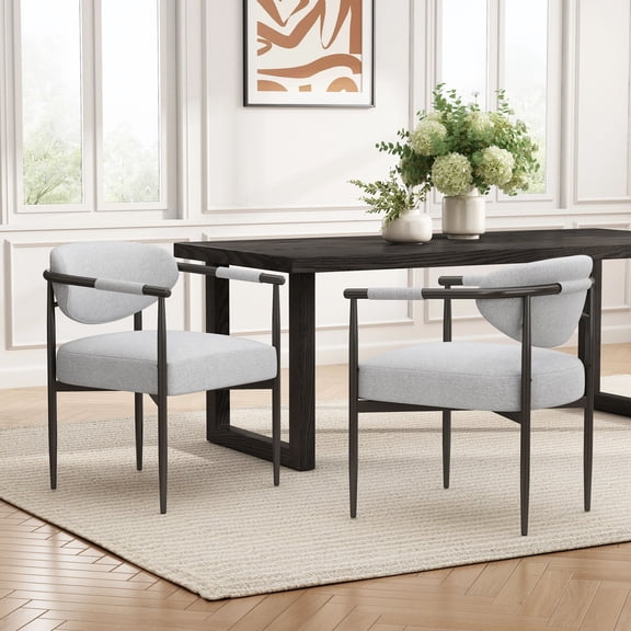 Euroco Upholstered Dining Chairs Set of 2, Modern Kitchen Accent Chairs with RCushion Seat & Metal Legs, Armchairs for Kitchen,Living Room, Restaurant