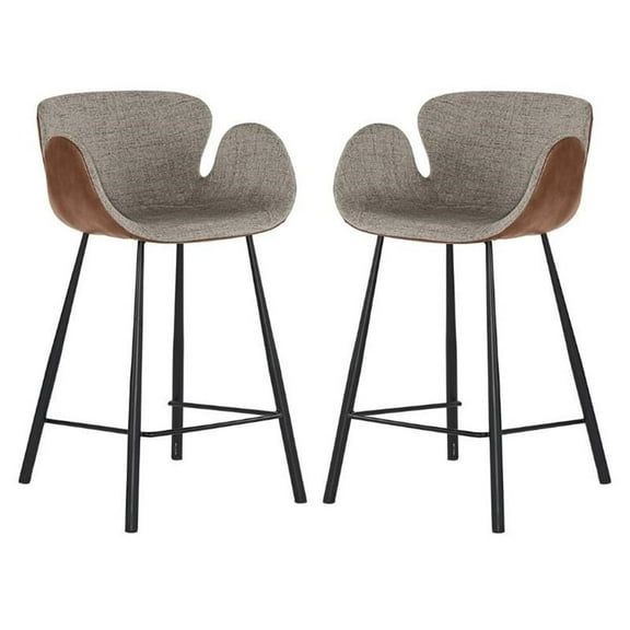 Home Square Waldo 25.5" Faux Leather & Fabric Counter Stool in Brown - Set of 2