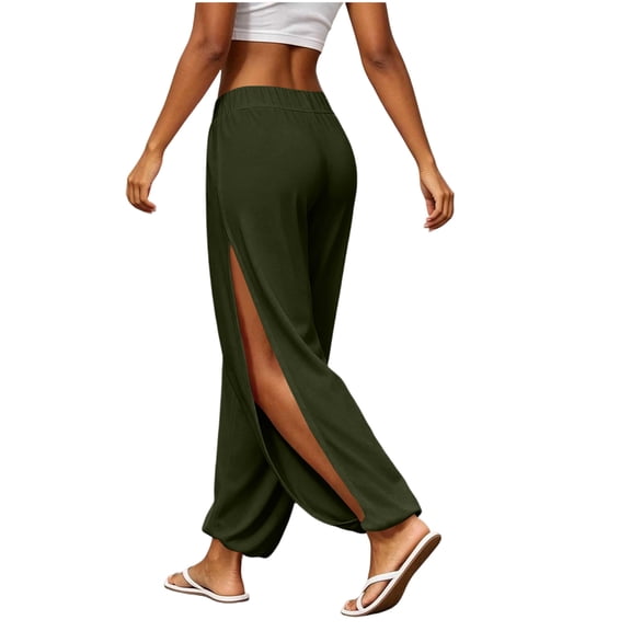 Wutalume Yoga Pants for Women - High Slit Harem Boho Flowy Trousers with Wide Leg, Breathable Lightweight Pants for Gym, Dance & Daily Casual Wear,Army Green L