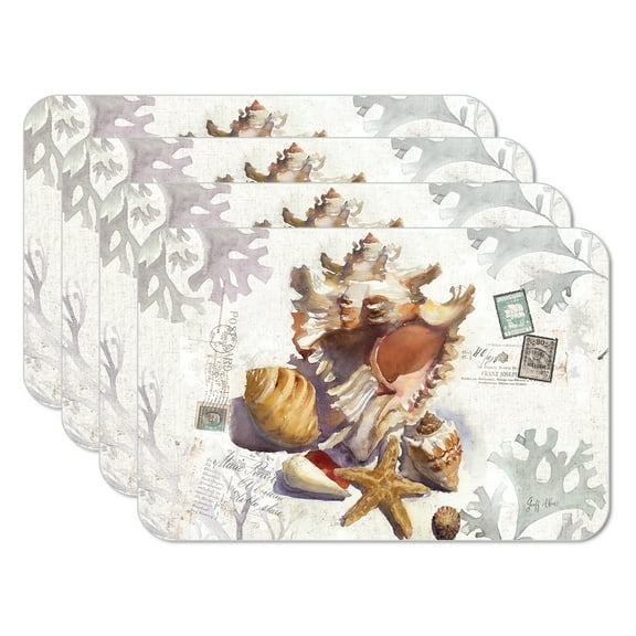 CounterArt "Sundrenched Shells" 4 Pack Reversible Flexible Plastic Table Place Mats