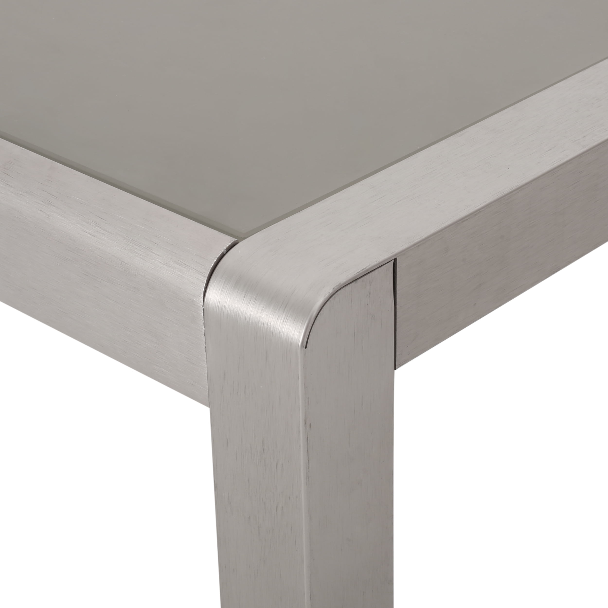 Braxton Outdoor Modern 6 Seater Aluminum Dining Set with Tempered Glass Table Top, Gray, Silver, Taupe