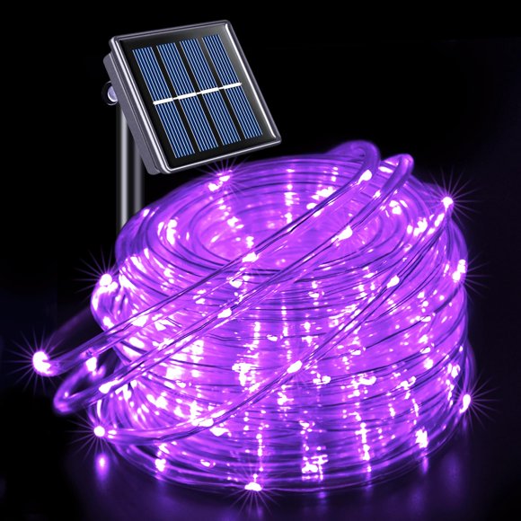 Guirnalda de luces solares JMEXSUSS 200 LED, 20 m, color morado, resistente al agua