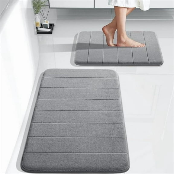 OFEFE Memory Foam Bathroom Rugs Set of 2 Pieces - Super Soft Absorbent Quick Dry Bath Mat & Rug, Non-Slip Machine Washable Floor Carpet for Tub Shower & Sink (17"x24" & 31.5"x20", Gray)