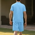 thumbnail image 6 of ShomPort Men's Casual Sleepwear Knitted Ribbed Turn Down Button Shirt Drawstring Breathable Shorts Solid Color Comfy Nightwear Set, 6 of 8